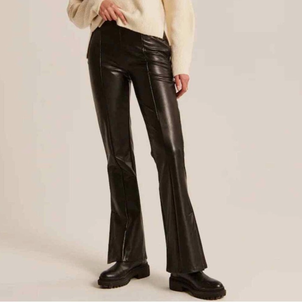 Abercrombie and Fitch Split-Hem Vegan Leather Slim Flare Pant NEW